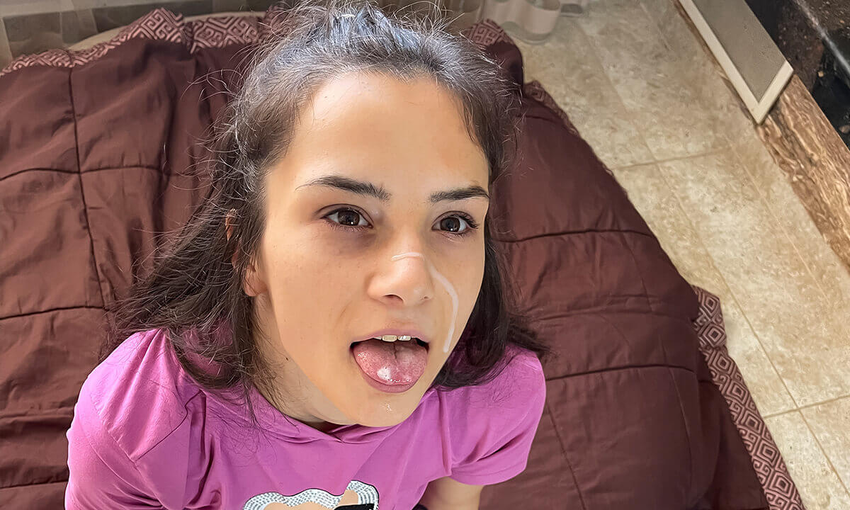 Skinny Brunette Dick Tugging And Face Cumming