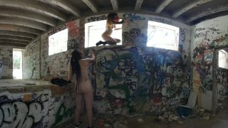 Risky Public Nudity — Hot Girls on Vacation Spray Painting Graffiti, Brille and Cherri