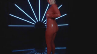 Red Latex Lady Takes a Shower